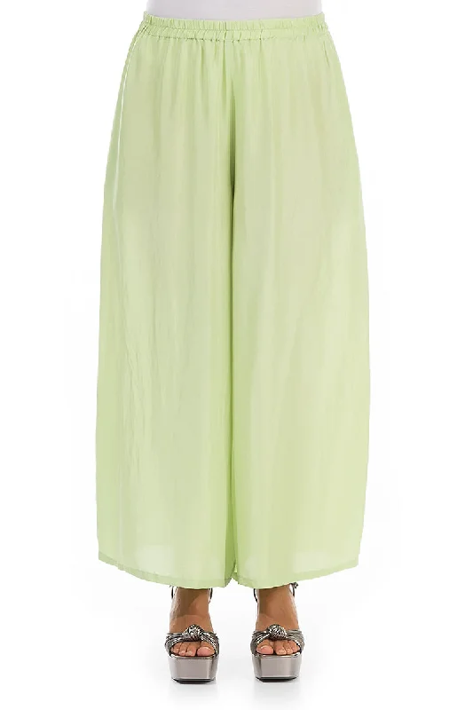 Wide Flowy Green Sorbet Pure Silk Trousers