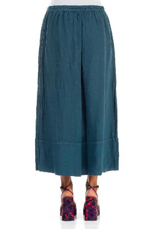 Wide Leg Cuffs Dark Teal Linen Culottes