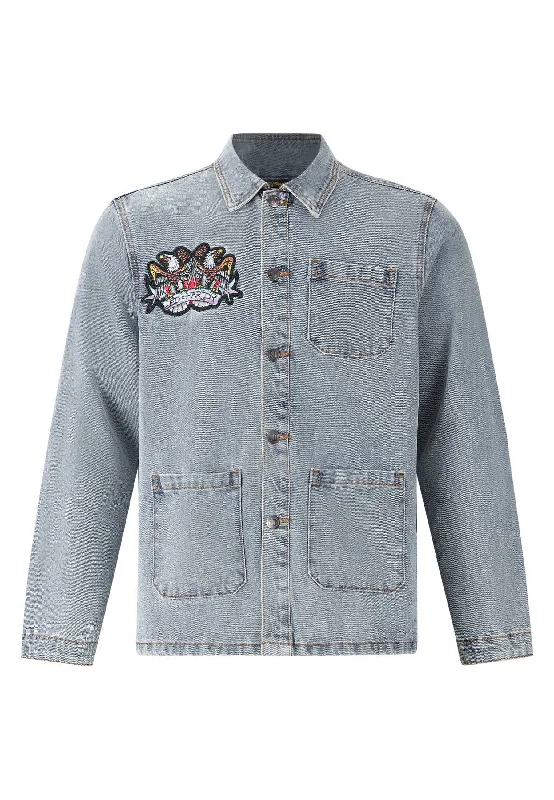 Womens Battle Of Eagles Denim Chore Jacket - Blue