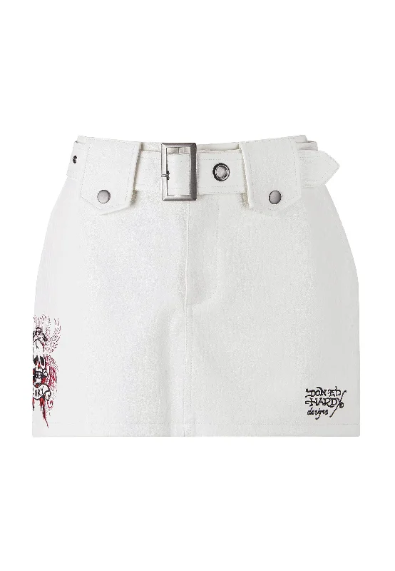 Womens Death Or Glory Vegan Leather Mini Skirt  - Off White