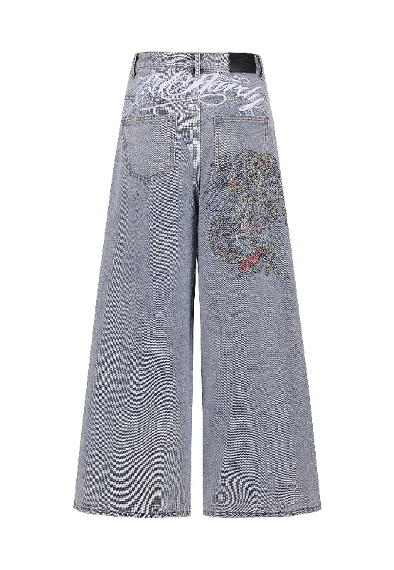 Womens Eagle Skull Diamante Xtra Denim Trousers Jeans - Bleach