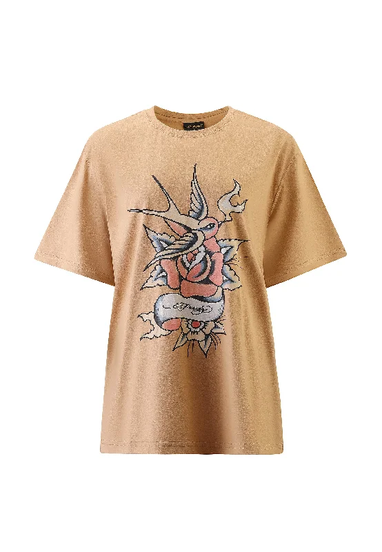 Womens Hummer Bird Relaxed Tshirt Top - Brown