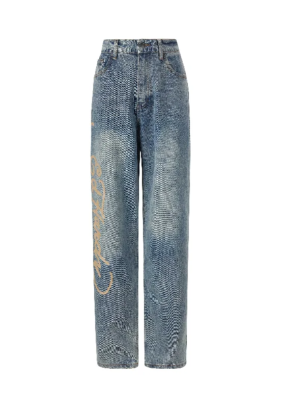 Womens Kill Slowly Relaxed Denim Trousers Jeans - Blue